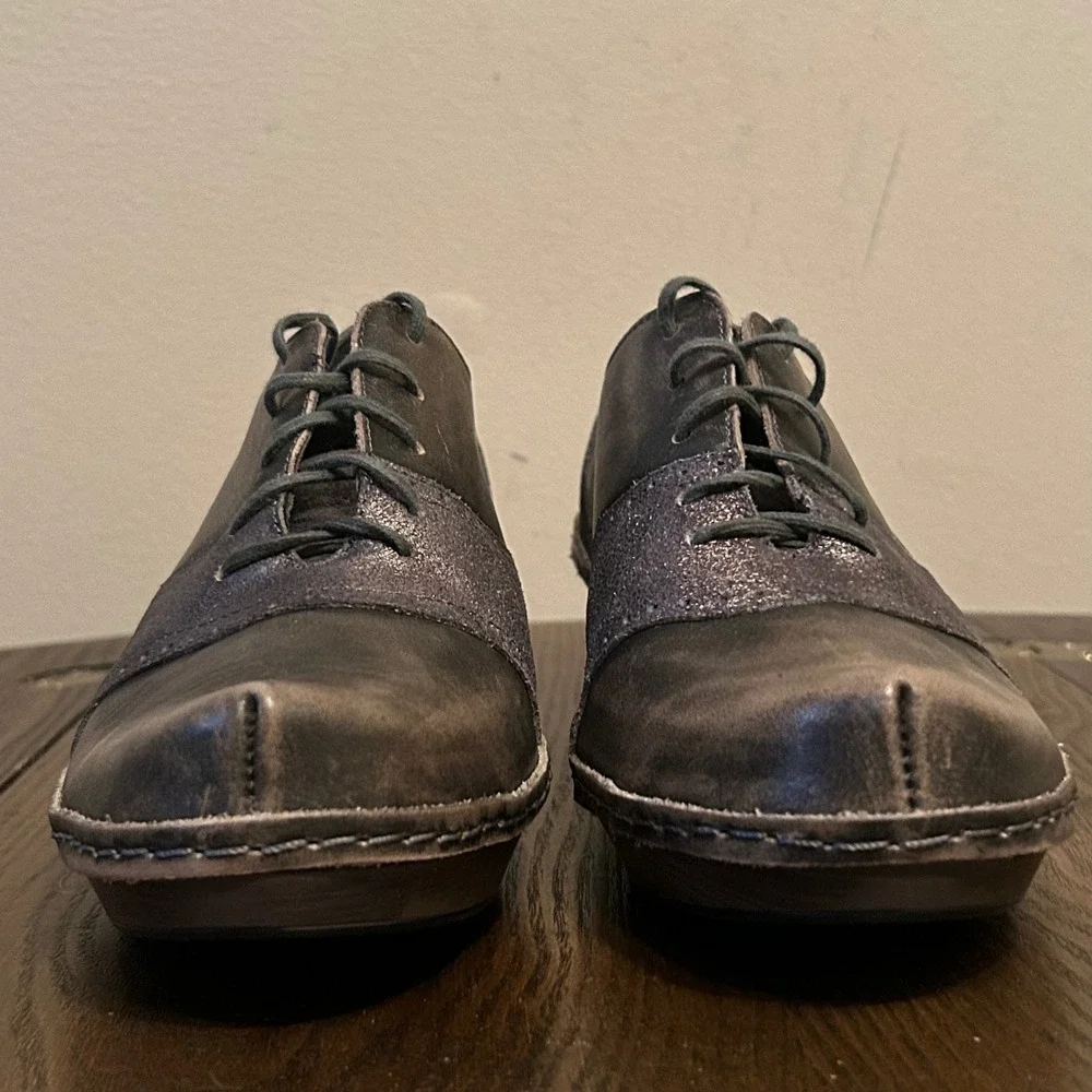 Naot Womens‎ Metallic Gray Leather Lace Up Oxford Block Heel Besalu Shoes 39 L8